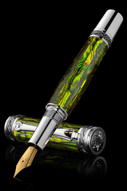Tycoon Lustrous Green Gold Abalone Shell Fountain Pen
