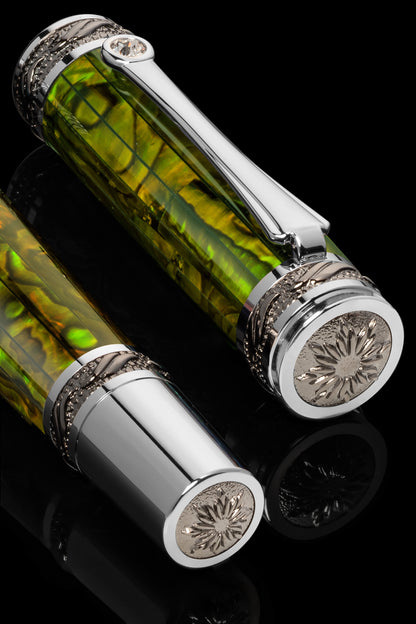 Tycoon Lustrous Green Gold Abalone Shell Fountain Pen