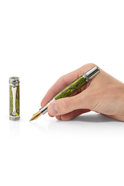 Tycoon Lustrous Green Gold Abalone Shell Fountain Pen