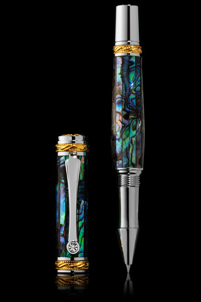 Pitchman Tycoon Blue Green Abalone Rollerball Pen - A Men's Pen