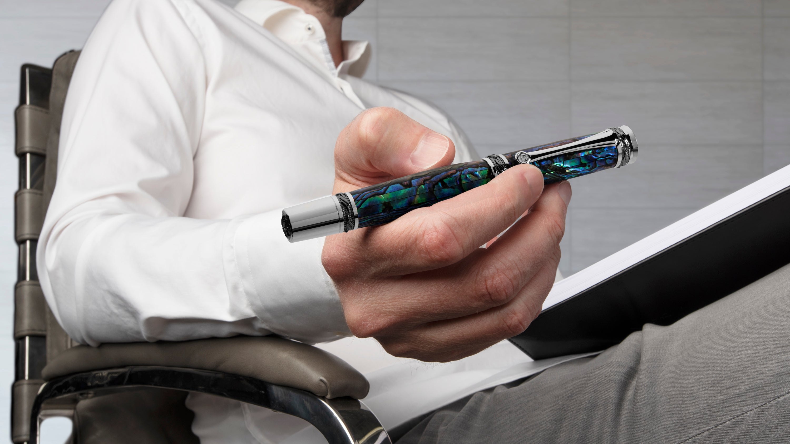 Tycoon Lustrous Blue Abalone Shell Rollerball Pen