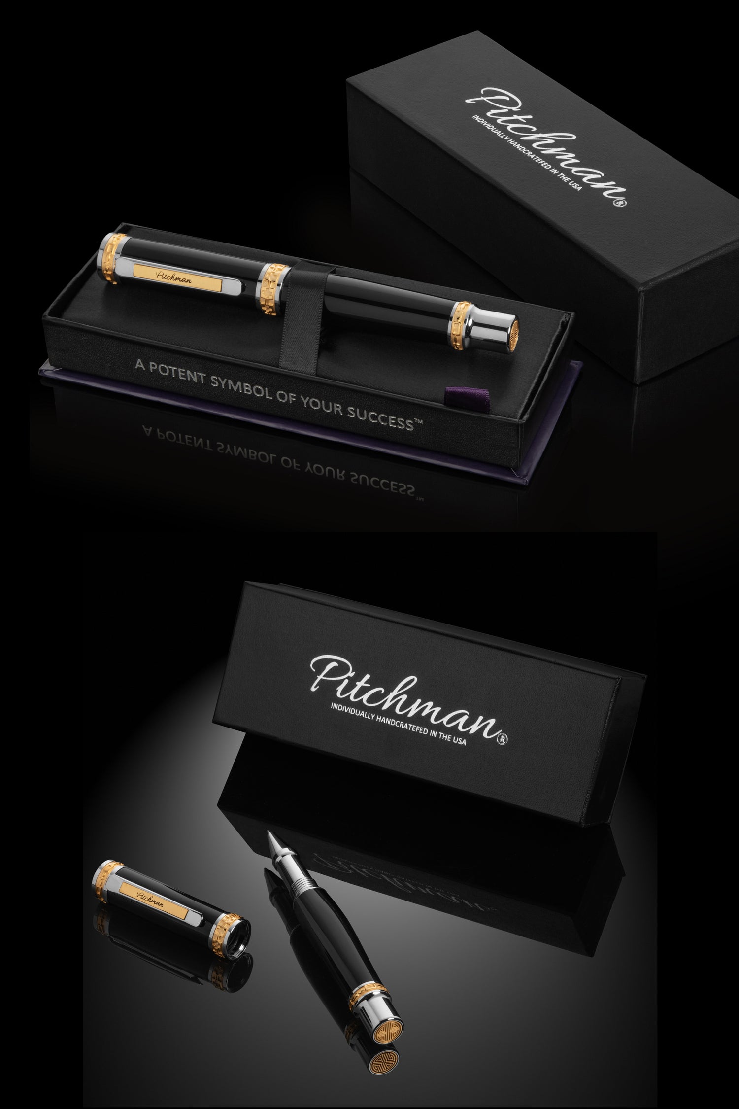 Candumy Black Gift Ballpoint Pen Set for Men,Stainless Steel Fancy Pens Twist to Open Retractable Classic Design Golden Trim,Executive Business Pens