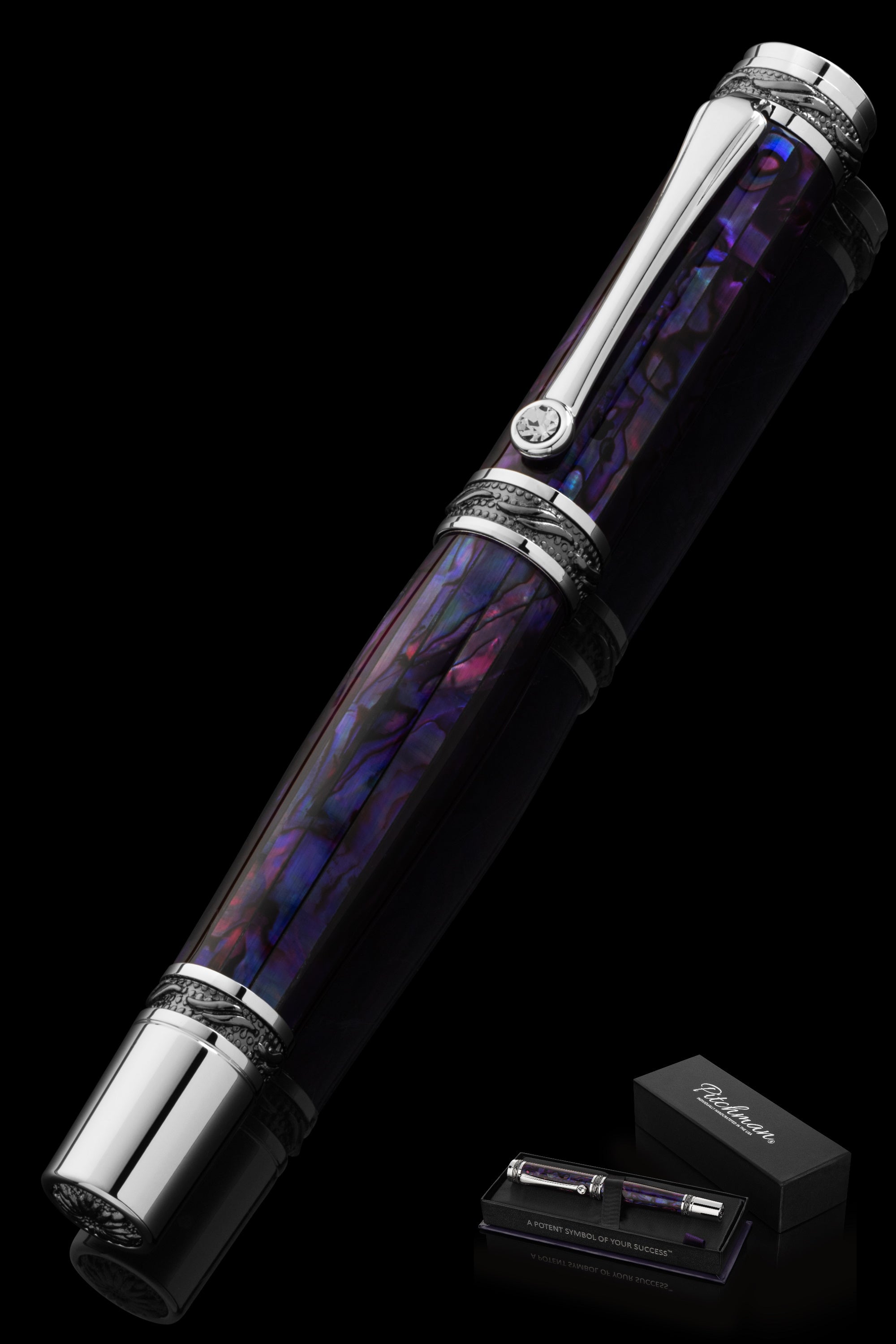 Handmade El Grande Purple Dyed Buckeye Burl Rollerball Pen with Platinum Plating 2024